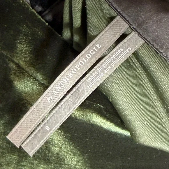 Anthropologie Green Velvet Ribbon Trimmed Open Back Long Sleeve Top Womens Small - Picture 5 of 6